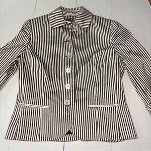 Ralph Lauren Chocolate Brown and White Striped Blazer, silk cotton blend